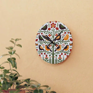 Wall Clock Vintage Bird Vibrant Prints Nature Decor - Dipaliz - Clocks