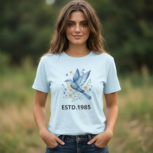 Bird Watercolor T-shirt, Estd.1985 Vintage Floral Tee - T-shirts