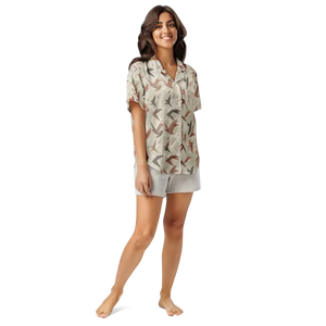 Short Sleeve Pajama Top Satin Birds Print Comfort - Dipaliz - Clothing Tops