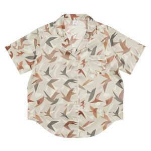 Short Sleeve Pajama Top Satin Birds Print Comfort - Dipaliz - Clothing Tops