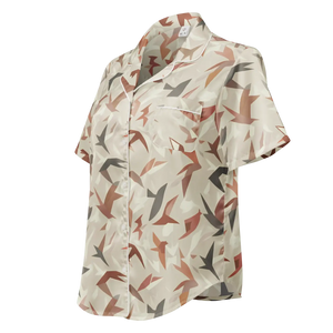 Satin Birds Print Short Sleeve Pajama - Silky Loungewear - Dipaliz - Clothing Tops - s