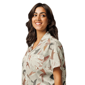 Satin Birds Print Short Sleeve Pajama - Silky Loungewear - Dipaliz - Clothing Tops - s