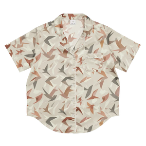 Satin Birds Print Short Sleeve Pajama - Silky Loungewear - Dipaliz - Clothing Tops - s