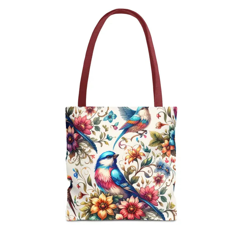 Chic Tote Bag with Black Cotton Handles and Floral Birds Design - Bags