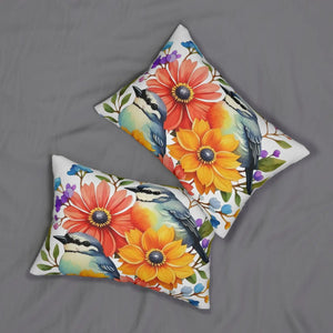 Birds and Flowers Spun Polyester Lumbar Pillow - Dipaliz - Throw Pillows