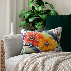 Spun Polyester Lumbar Pillow - Birds Flowers Design - Dipaliz - 20’’ × 14’’ - Throw Pillows