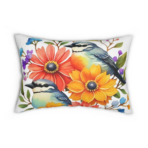 Birds and Flowers Spun Polyester Lumbar Pillow - Dipaliz - Throw Pillows