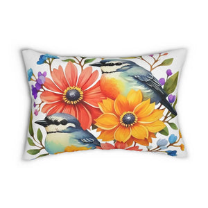 Birds and Flowers Spun Polyester Lumbar Pillow - Dipaliz - Throw Pillows