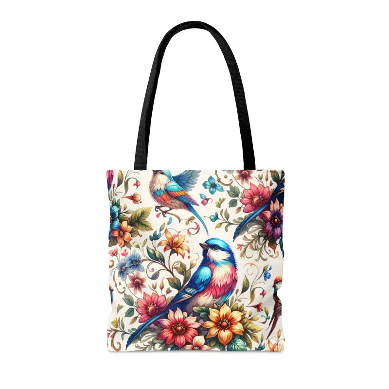 Mesmerizing Birds and Flowers Tote Bag with Black Cotton Handles - Bags