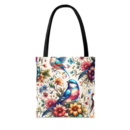 Mesmerizing Birds and Flowers Tote Bag with Black Cotton Handles - Bags