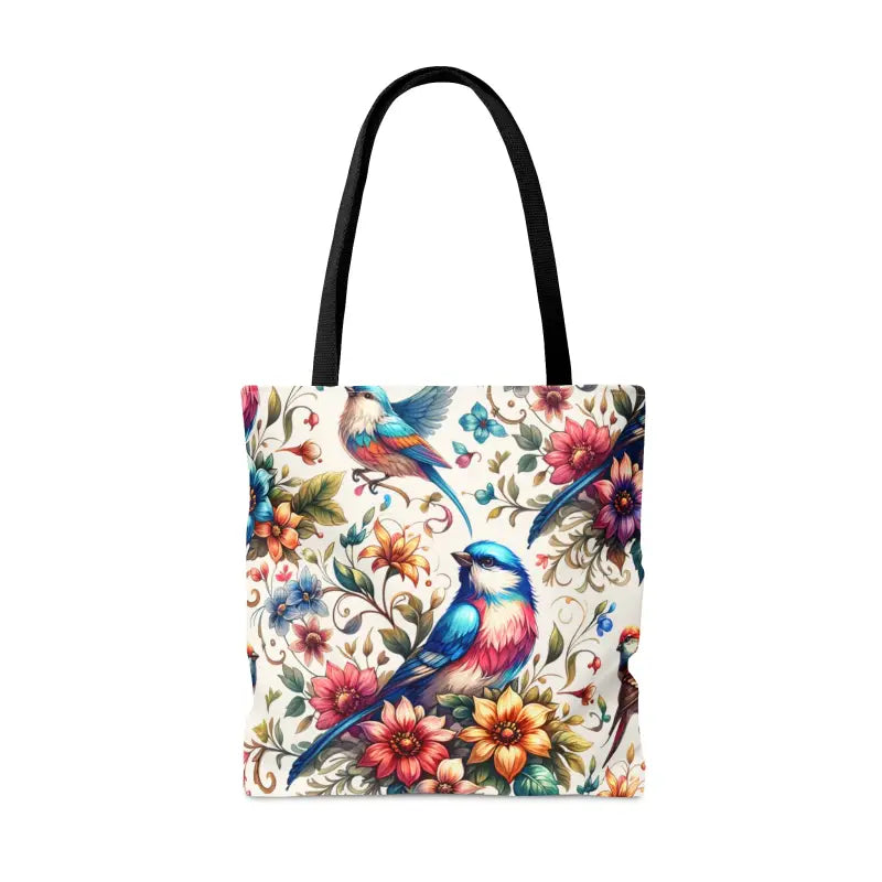 Mesmerizing Birds and Flowers Tote Bag with Black Cotton Handles - Bags