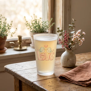 Dipaliz birds and hearts with letters love frosted beer glass vibrant - glasses