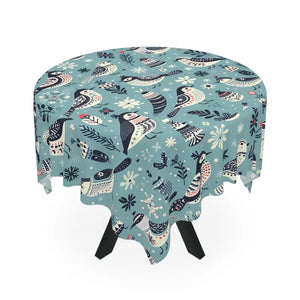 Teal Tablecloth with Intricate Bird Motifs for Elegant Table Setting - Dipaliz - one Size / White - Tablecloths