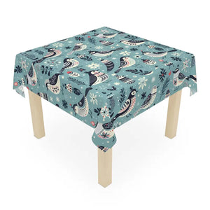 Teal Tablecloth with Intricate Bird Motifs for Elegant Table Setting - Dipaliz - one Size / White - Tablecloths