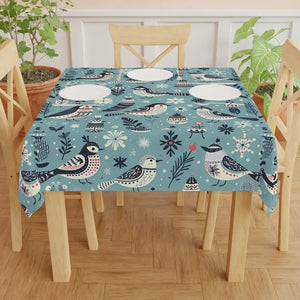 Teal Tablecloth with Intricate Bird Motifs for Elegant Table Setting - Dipaliz - one Size / White - Tablecloths