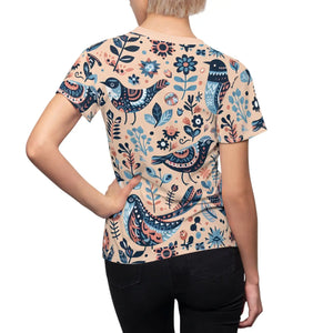 Birds Pattern Sew Tee - Flattering Cotton Blend - Dipaliz - T-shirts - Xs