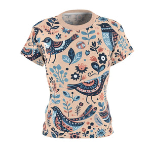 Birds Pattern Sew Tee - Flattering Cotton Blend - Dipaliz - T-shirts - Xs