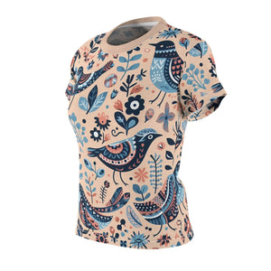 Birds Pattern Sew Tee - Flattering Cotton Blend - Dipaliz - T-shirts - Xs
