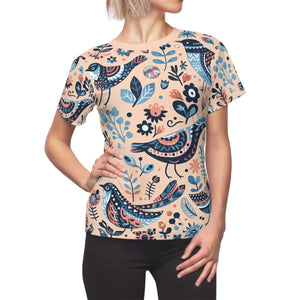 Birds Pattern Sew Tee - Flattering Cotton Blend - Dipaliz - T-shirts - Xs