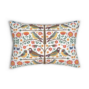 Birds on Tree Polyester Lumbar Pillow - Nature Decor - Dipaliz - 20’’ × 14’’ - Pillows