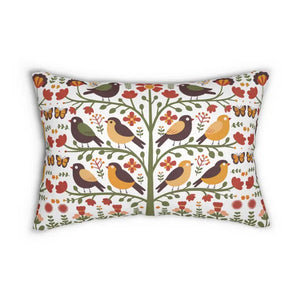 Polyester Lumbar Pillow Birds on Trees Design by Dipaliz - 20’’ × 14’’ - Pillows