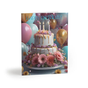 Vibrant Birthday Greeting Cards - Cake Design - Dipaliz - & Note