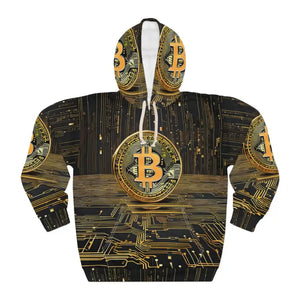 Unisex Pullover Hoodie Bold Bitcoin Print Aop Dipaliz - Xs - Hoodies