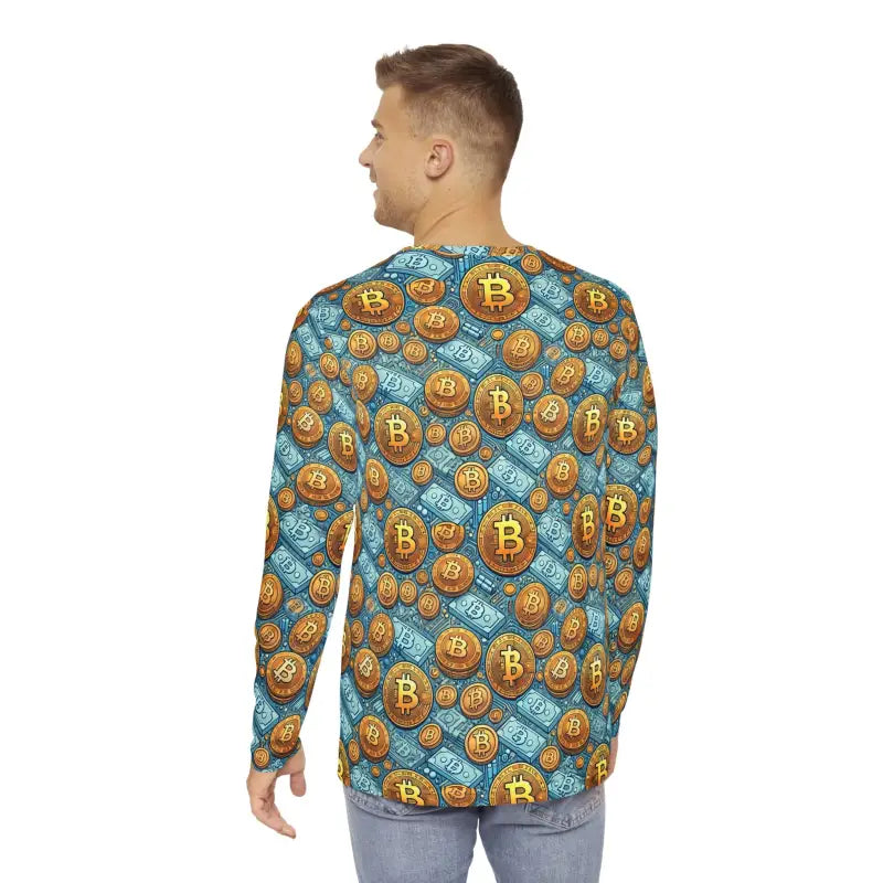 Bitcoin Fashion: Trendy Men’s Long Sleeve Aop Shirt - T-shirts