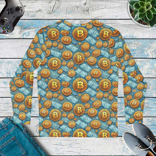 Bitcoin Fashion: Trendy Men’s Long Sleeve Aop Shirt - Xs T-shirts