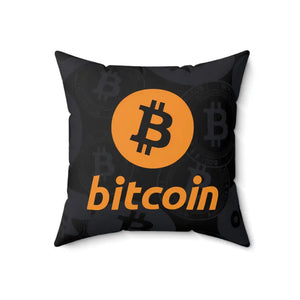 Bitcoin Crypto Spun Polyester Pillow - Modern Digital Decor - Dipaliz - Throw Pillows