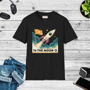 Bitcoin Flag Moon Tee Ribbed Knitting Softstyle - Dipaliz - Black / s - T-shirts