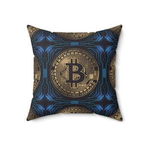 Bitcoin Bliss Blue Spun Polyester Throw Pillow - Dipaliz - 18’’ × - Pillows