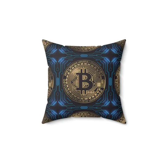 Revolutionize Decor with Bitcoin Bliss Blue Throw Pillow - 14’’ × Home