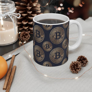 Trendy Bitcoin Pattern Mug - Durable Ceramic 11oz - Dipaliz - Mugs