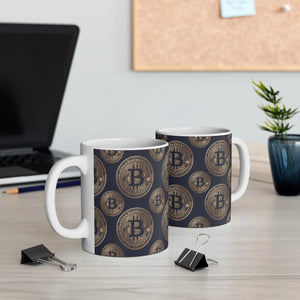 Trendy Bitcoin Pattern Mug - Durable Ceramic 11oz - Dipaliz - Mugs