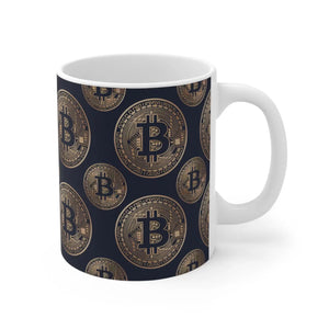 Trendy Bitcoin Pattern Mug - Durable Ceramic 11oz - Dipaliz - Mugs