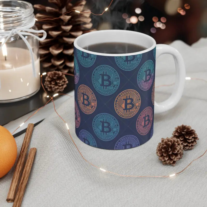 Sip Style Bitcoin Pattern Mug for Crypto Lovers - 11oz