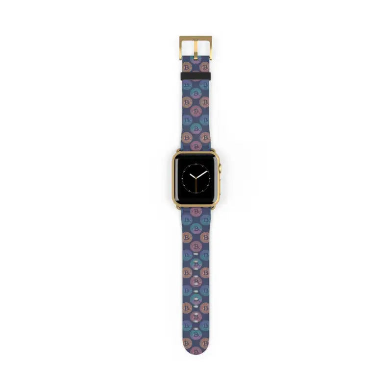 Faux Leather Bitcoin Pattern Watch Band for Trendy Outfits - 38 - 41 Mm / Gold Matte Accessories