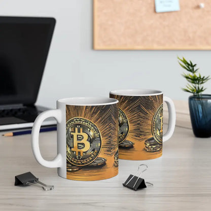 Elevate your Sip with the Stylish Bitcoins Stack Mug - 11oz