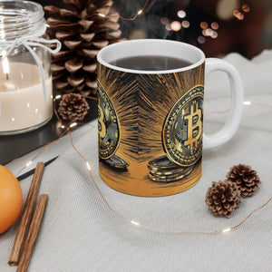 Ceramic Bitcoins Stack Mug - Crypto Coffee 11oz - Dipaliz - Mugs