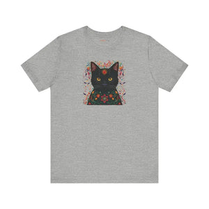 Black Cat and Flowers Unisex Jersey Short Sleeve Tee - Athletic Heather / s - T-shirt