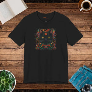 Black Cat and Flowers Unisex Jersey Short Sleeve Tee - s - T-shirt