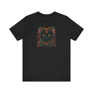 Black Cat and Flowers Unisex Jersey Short Sleeve Tee - T-shirt