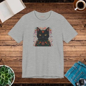 Black Cat and Flowers Unisex Jersey Short Sleeve Tee - T-shirt