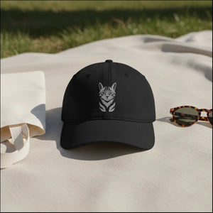 Self-fabric strap with metal slider on the DipaliZ embroidered cat cap