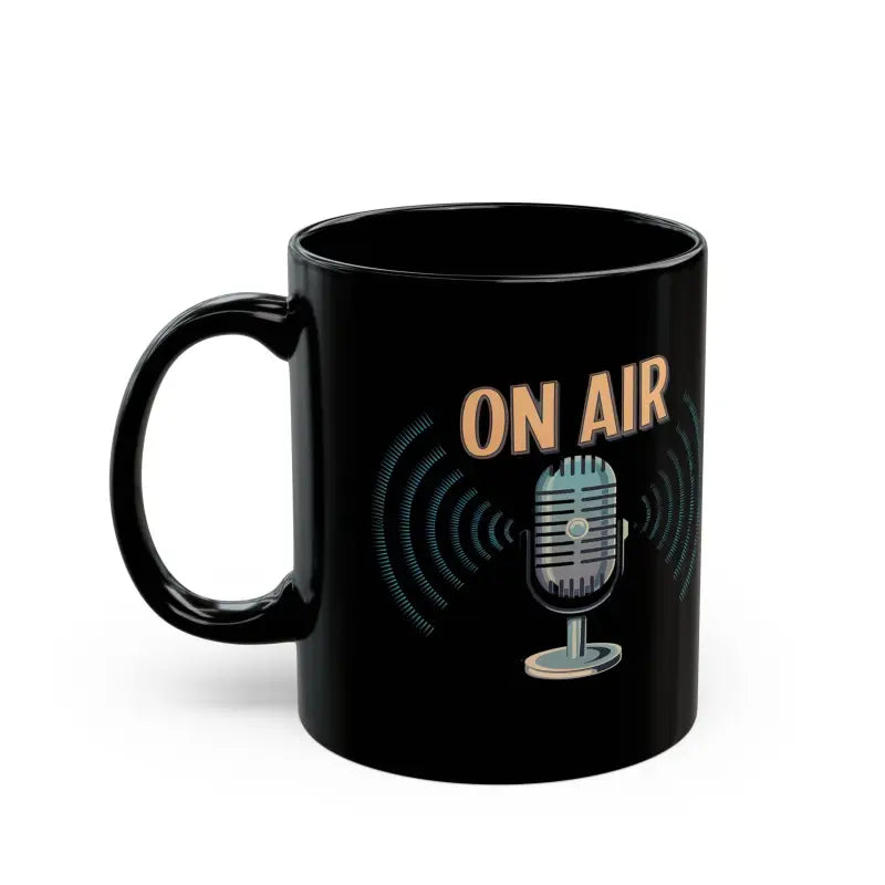 Podcast Lovers’ Dream: Black Ceramic Mug with On-air Flair!