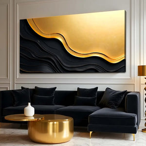 Modern Black Gold Minimalist Abstract Canvas Wall Art - Dipaliz - Visual Artwork