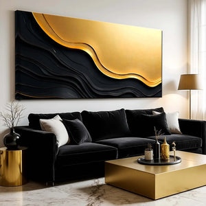 Modern Black Gold Minimalist Abstract Canvas Wall Art - Dipaliz - Visual Artwork