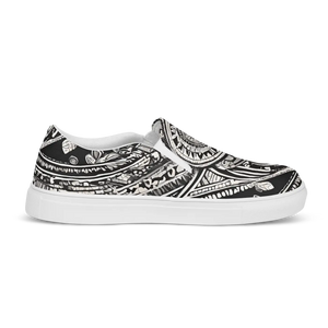 Stylish Canvas Shoes - Black Mandal Pattern Men’s Slip - Dipaliz - Sneakers