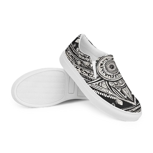 Stylish Canvas Shoes - Black Mandal Pattern Men’s Slip - Dipaliz - Sneakers
